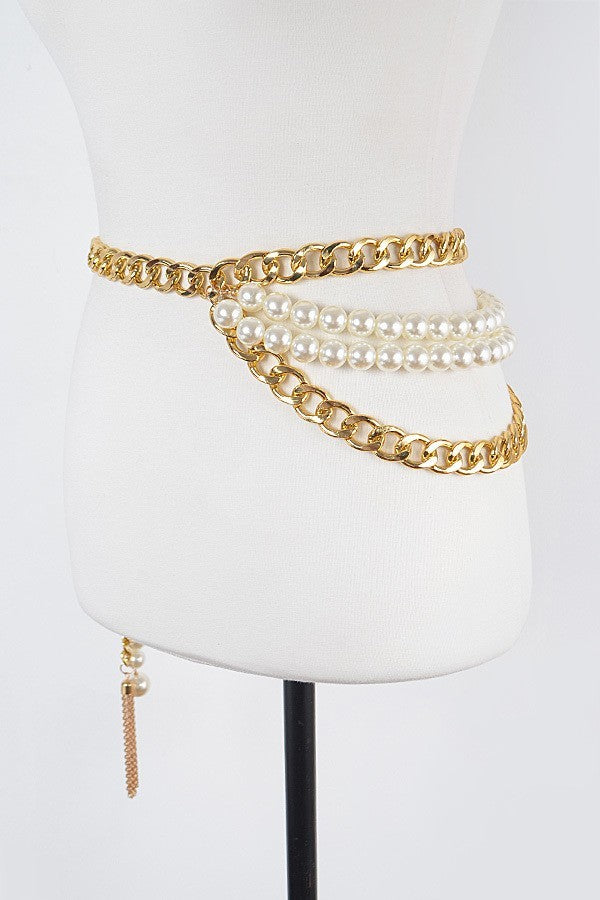 Oversized Perl Layered Chain Belt – Tropical Vibes Boutique display picture 2