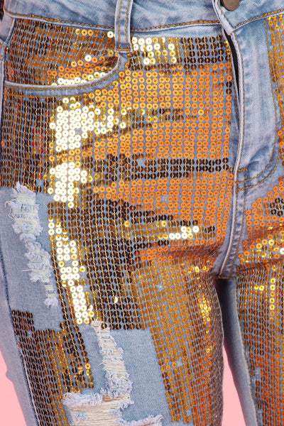 Denim High Waisted Gold Jeans
