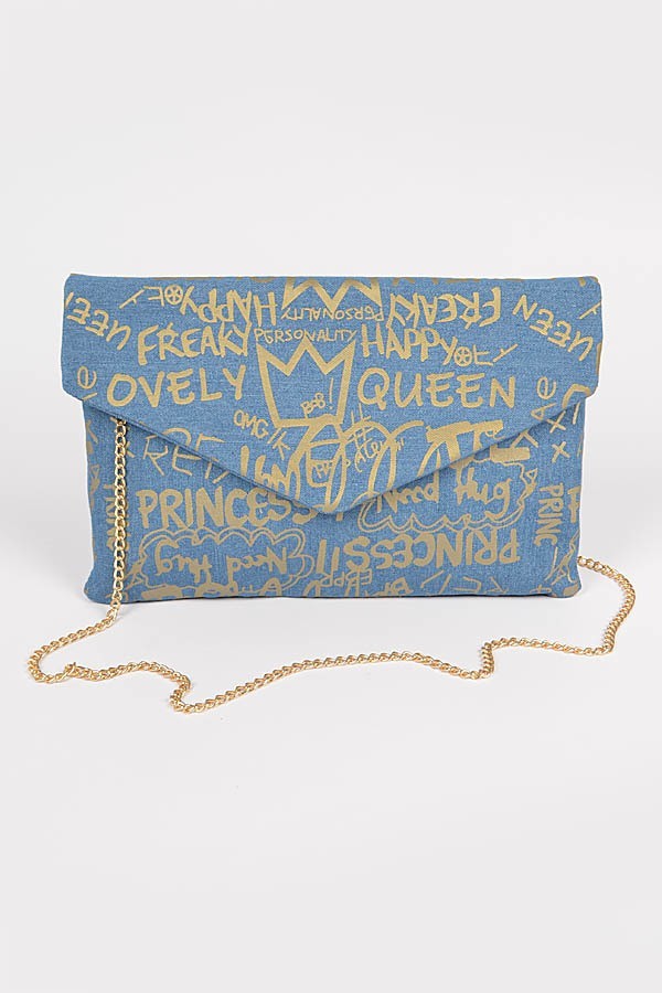 Graffiti Denim Envelope Clutch