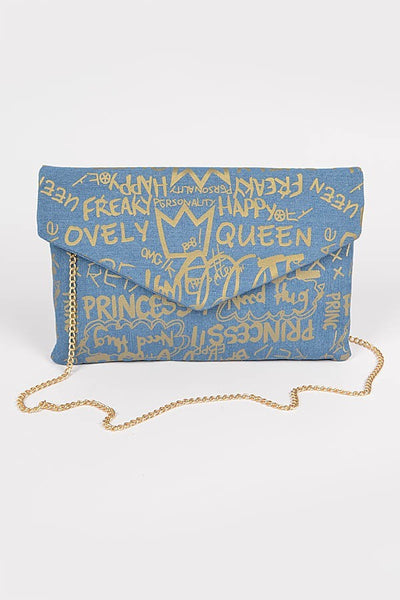 Graffiti Denim Envelope Clutch