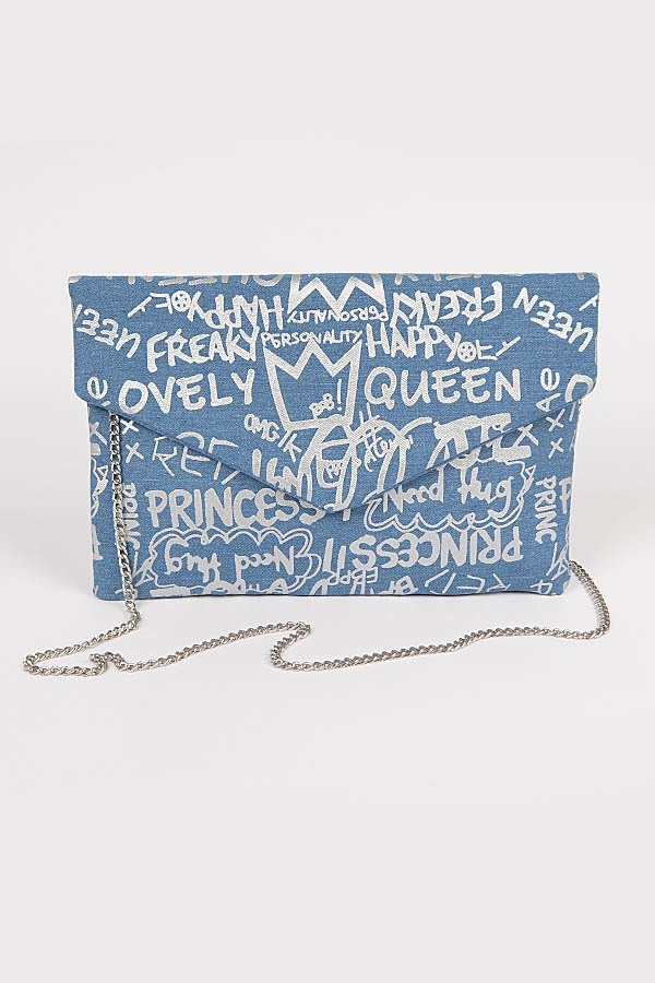 Graffiti Denim Envelope Clutch