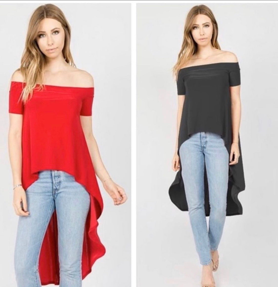 Hi Low One Shoulder Blouse (Negra-Roja)